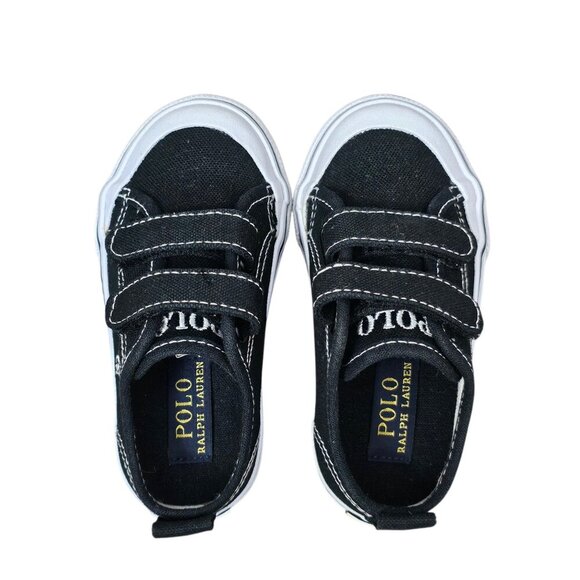 POLO RALPH LAUREN New Karlin Ez Shoe Unisex Kids Black Canvas Sneaker - Picture 7 of 11